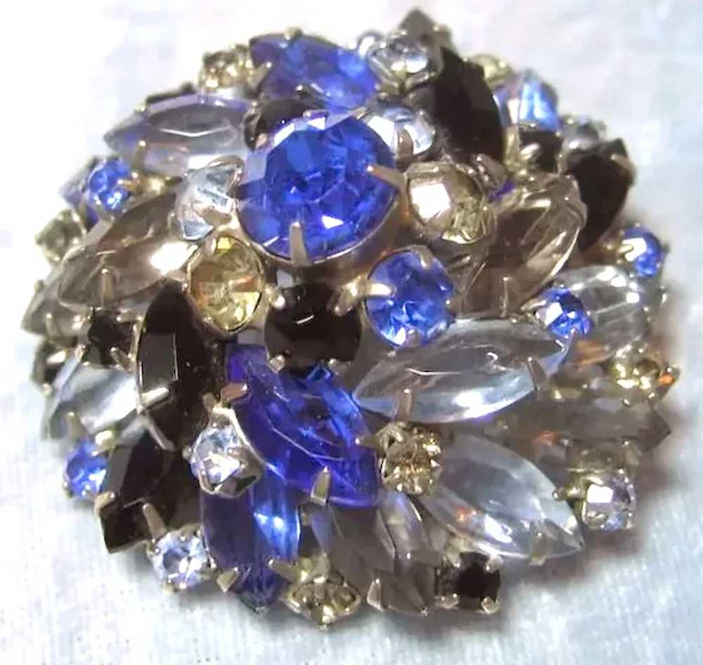 Dimensional Blue Rhinestone Pin - Domed Multicolo… - image 2