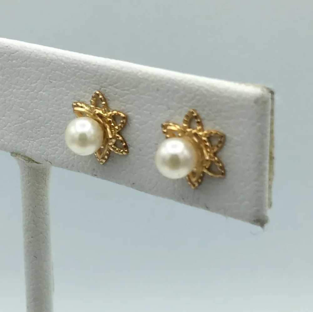 14KY 3.5mm Pearl Stud Earrings - image 2