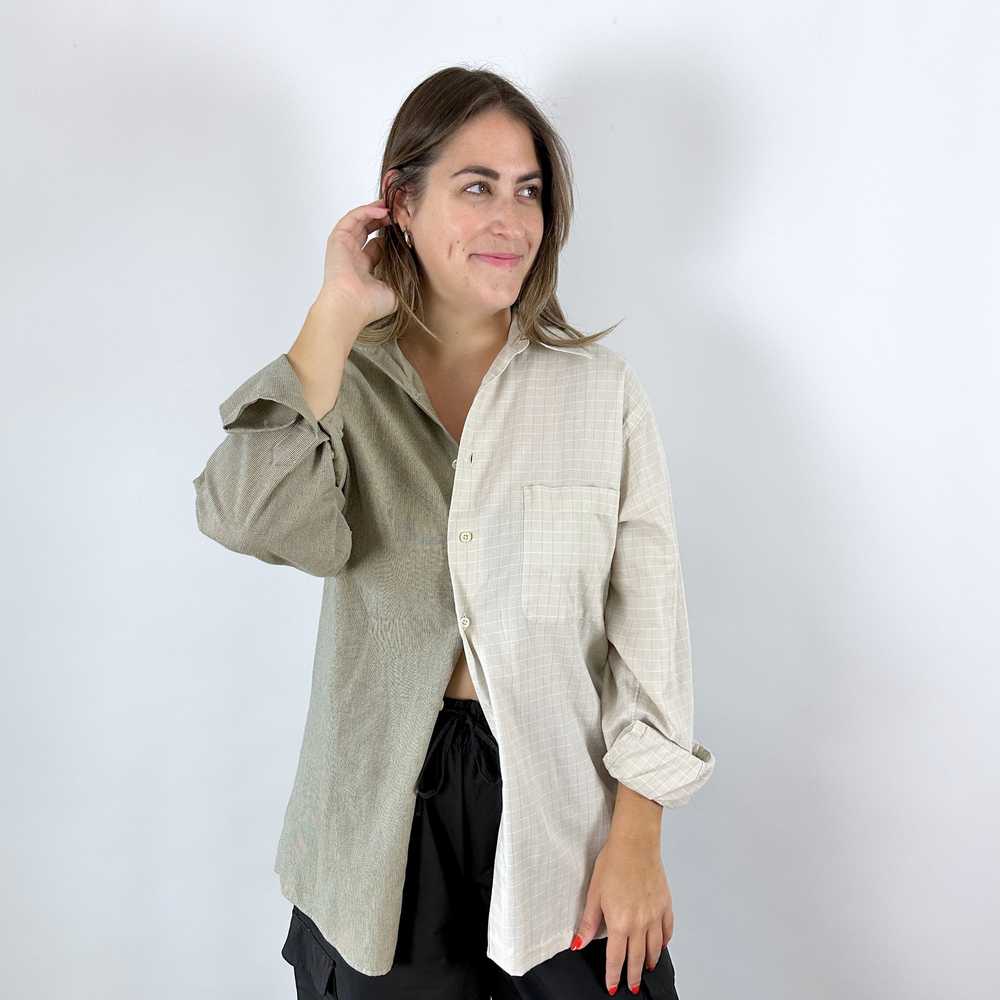 Neutral Plaid Half & Half Lounge Shirt (S-XXL) - image 2