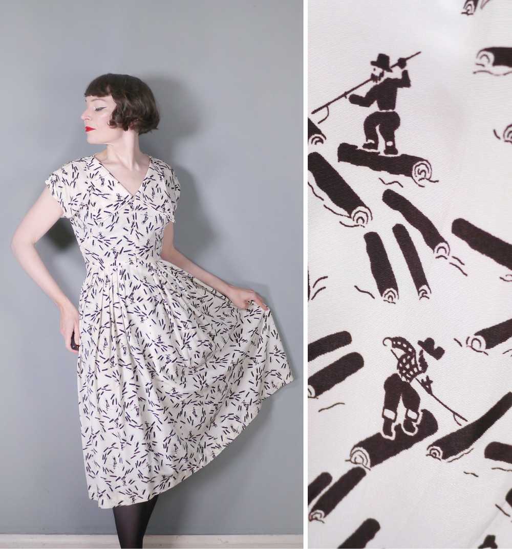 40s AMAZING WHIMSICAL NOVELTY PRINT DRESS WITH LO… - image 1