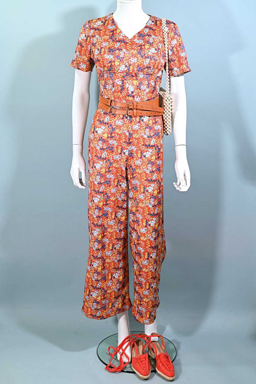 60s Floral Print Jumpsuit, Poly Ditzy Print Pants… - image 10
