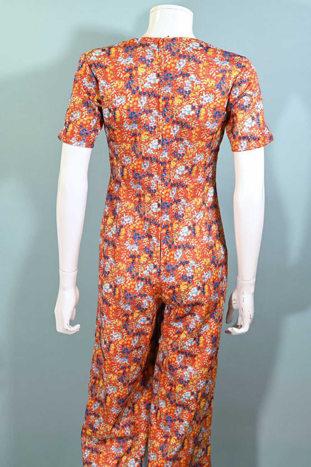 60s Floral Print Jumpsuit, Poly Ditzy Print Pants… - image 12