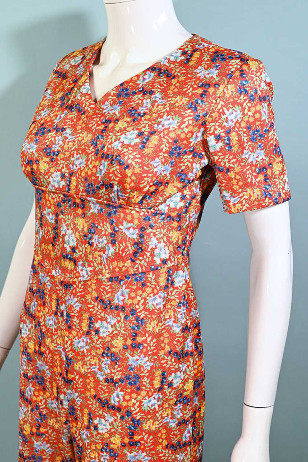 60s Floral Print Jumpsuit, Poly Ditzy Print Pants… - image 2