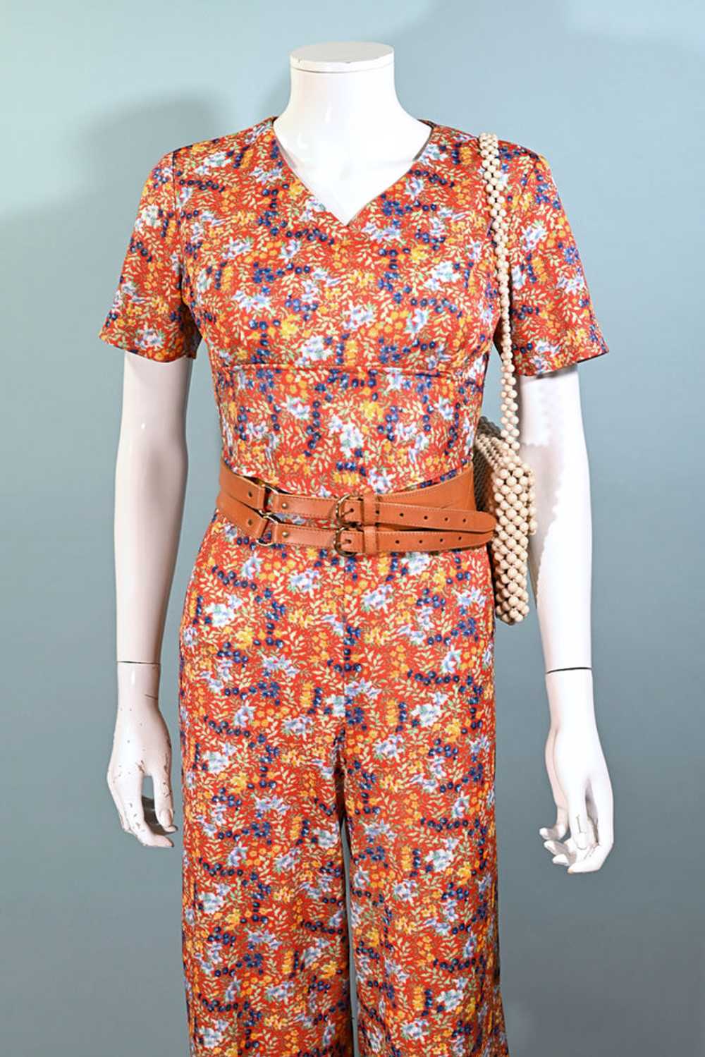 60s Floral Print Jumpsuit, Poly Ditzy Print Pants… - image 3