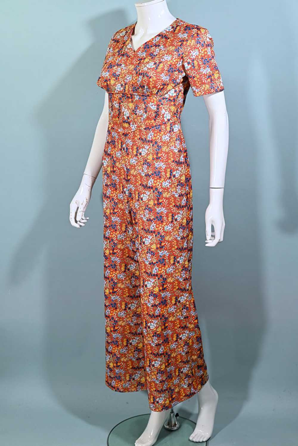 60s Floral Print Jumpsuit, Poly Ditzy Print Pants… - image 6
