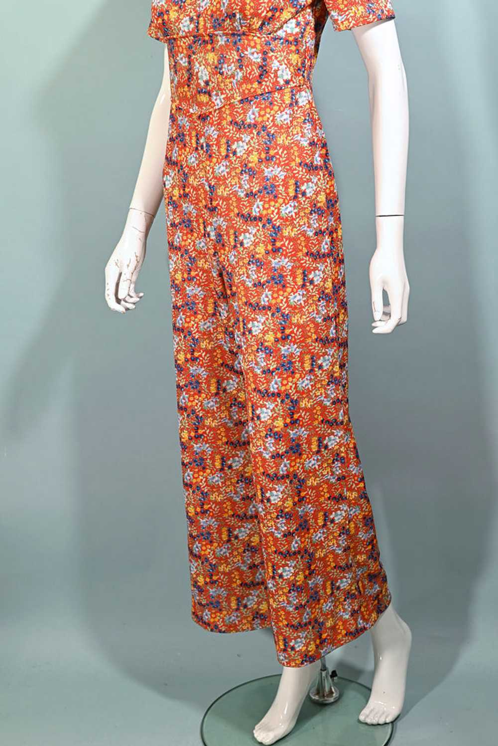 60s Floral Print Jumpsuit, Poly Ditzy Print Pants… - image 7