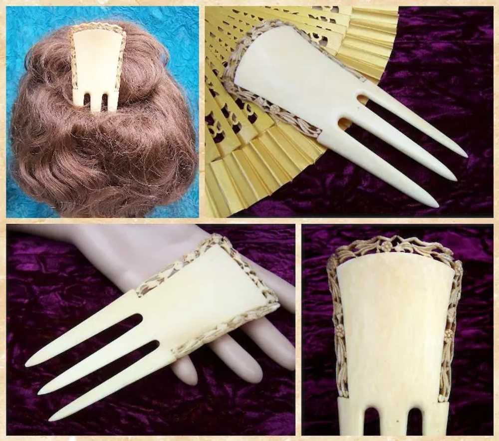 Victorian carved bone hair comb Spanish style hai… - image 7