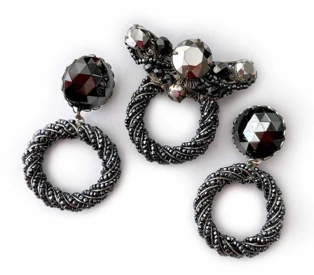 Faux 'Black Diamond' and Hematite Brooch & Earrin… - image 3