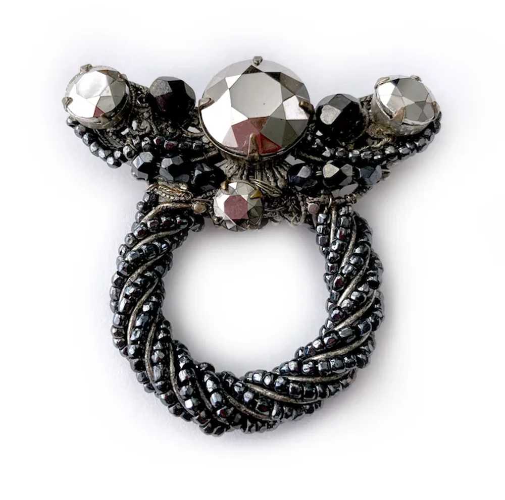 Faux 'Black Diamond' and Hematite Brooch & Earrin… - image 5