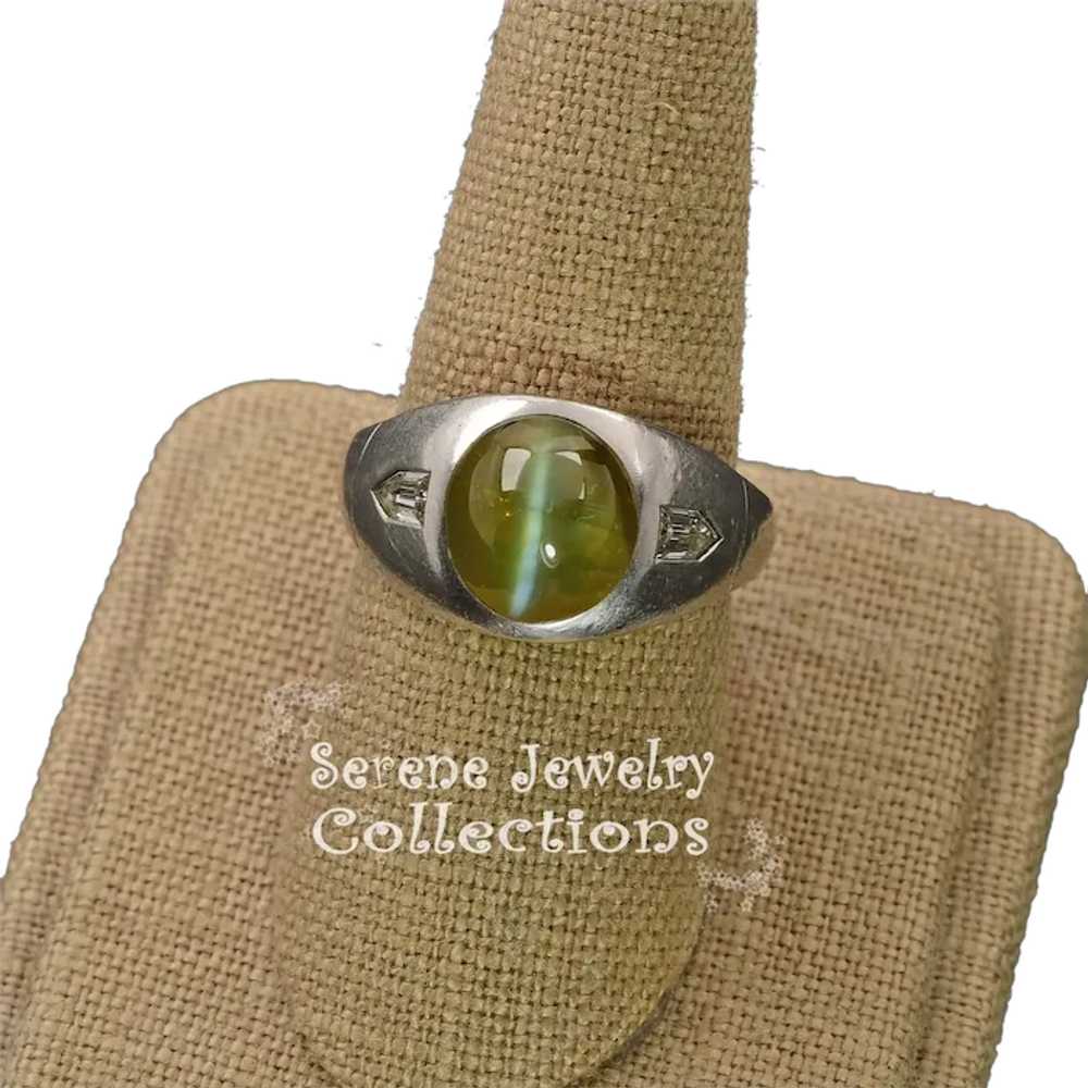 9CT Cats Eye Chrysoberyl Diamond Platinum Ring Vi… - image 1