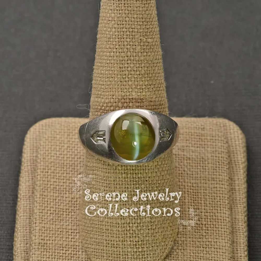 9CT Cats Eye Chrysoberyl Diamond Platinum Ring Vi… - image 3