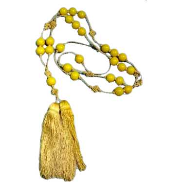 1920s Flapper Necklace Yellow Glass Beads and Chi… - image 1