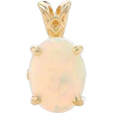 Yellow Gold Opal Solitaire Pendant - 14k Oval Cabo