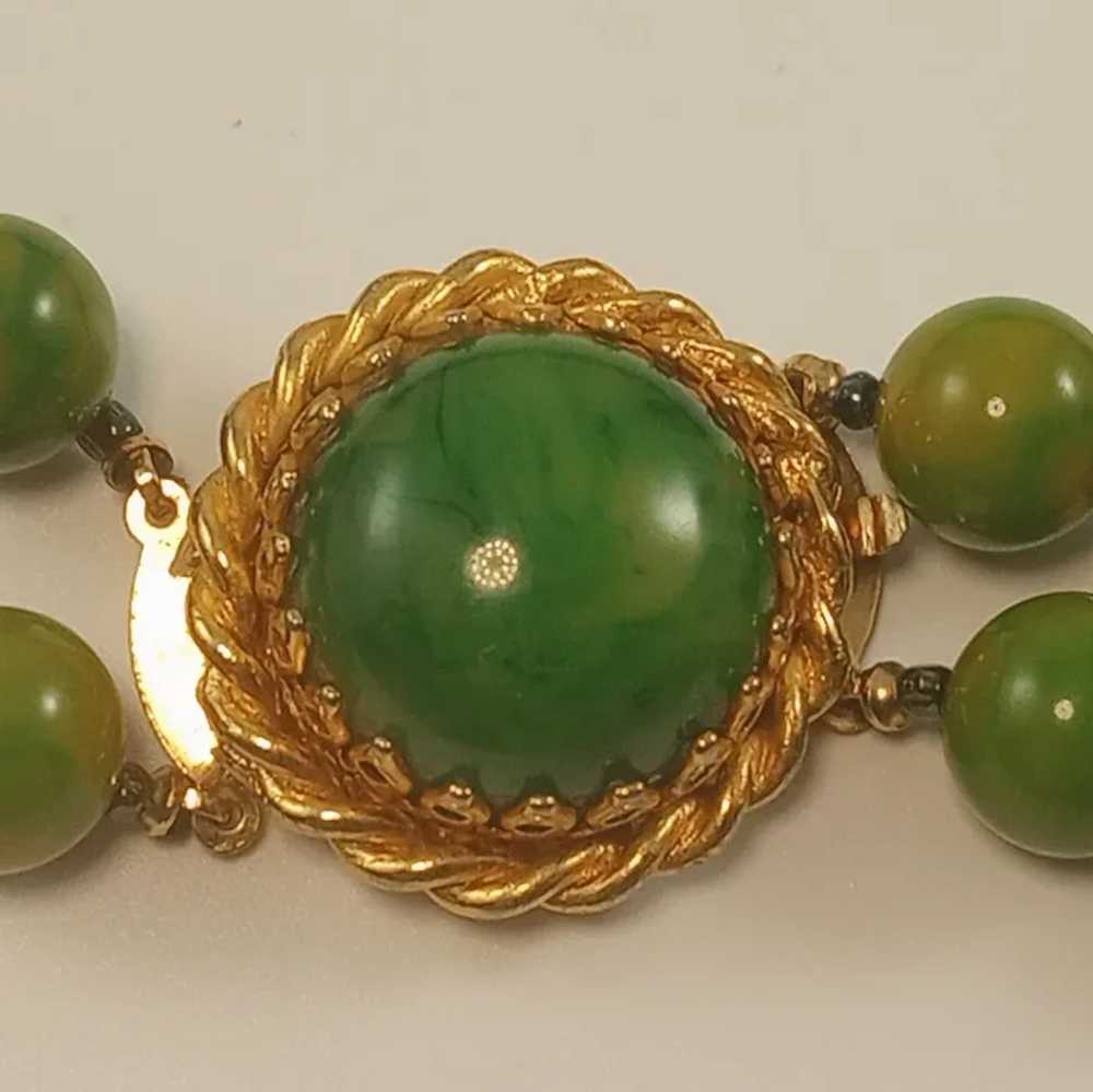 Bakelite double strand bead necklace marbled gree… - image 3