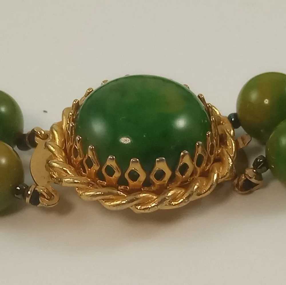 Bakelite double strand bead necklace marbled gree… - image 4