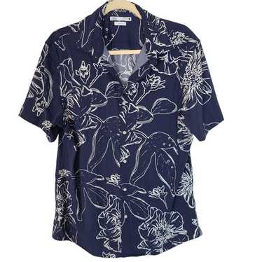 Zara ZARA Mens L Blue Floral Print Short Sleeves … - image 1