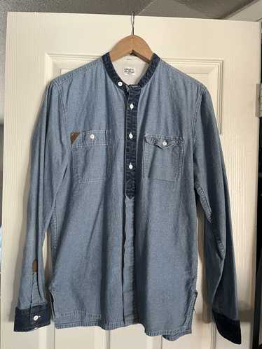 Made In The Shade Collarless chambray denim shirt