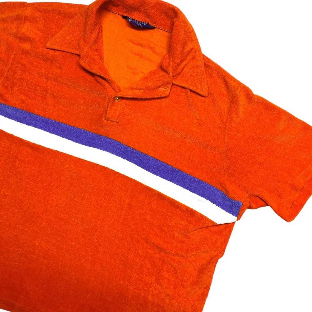 Vintage 70s Vintage Orange Terry Cloth Fuzzy Stri… - image 2
