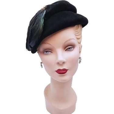 Vintage 1940s Christine Original Black Velour Hat… - image 1