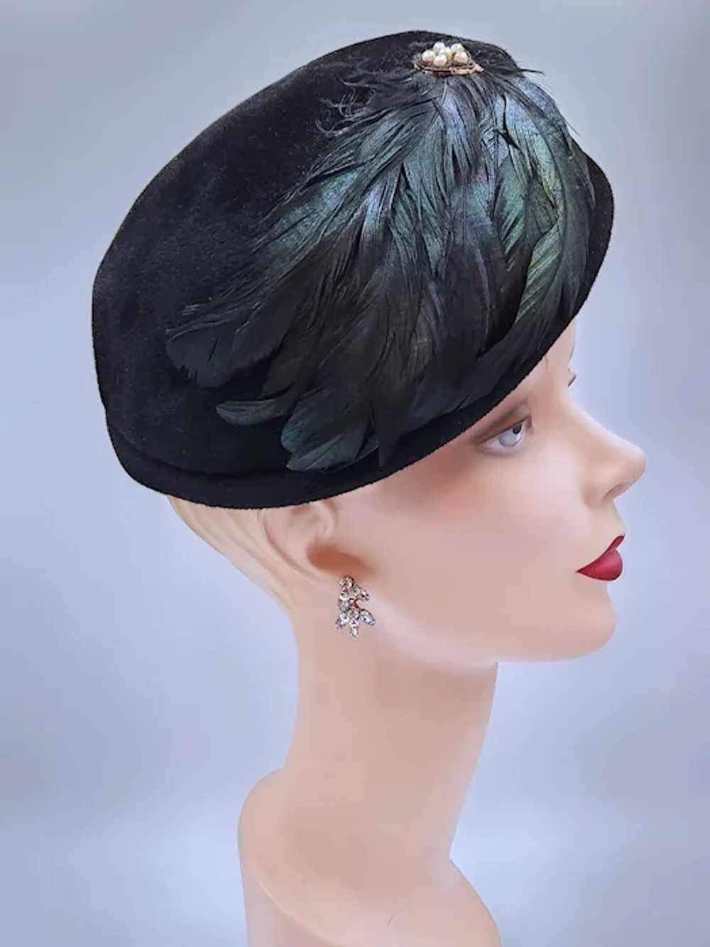 Vintage 1940s Christine Original Black Velour Hat… - image 4