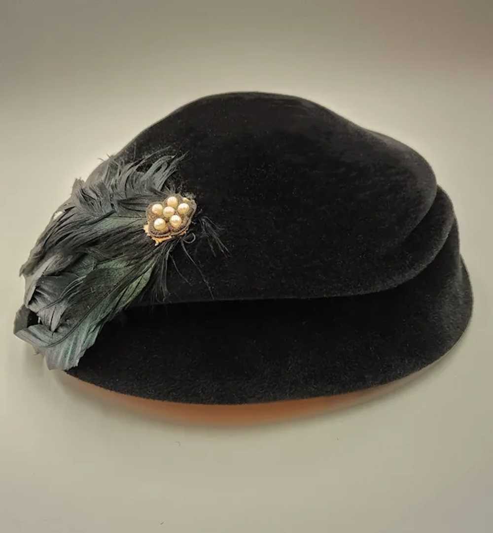 Vintage 1940s Christine Original Black Velour Hat… - image 5