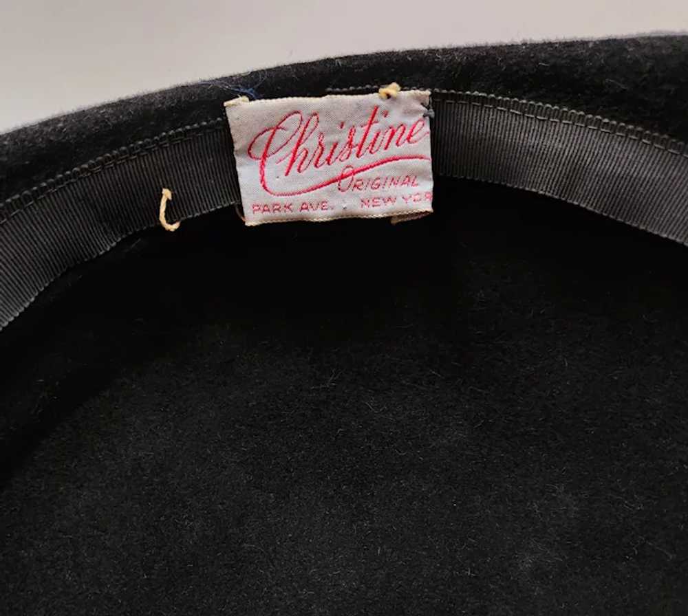 Vintage 1940s Christine Original Black Velour Hat… - image 7