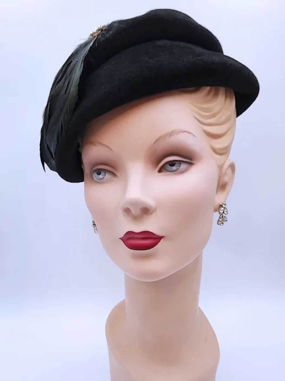Vintage 1940s Christine Original Black Velour Hat… - image 8