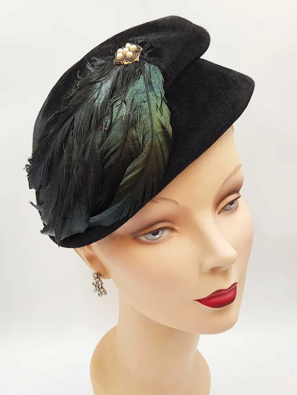 Vintage 1940s Christine Original Black Velour Hat… - image 9