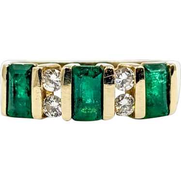 Modern Set Emerald & Diamond Band Ring - image 1