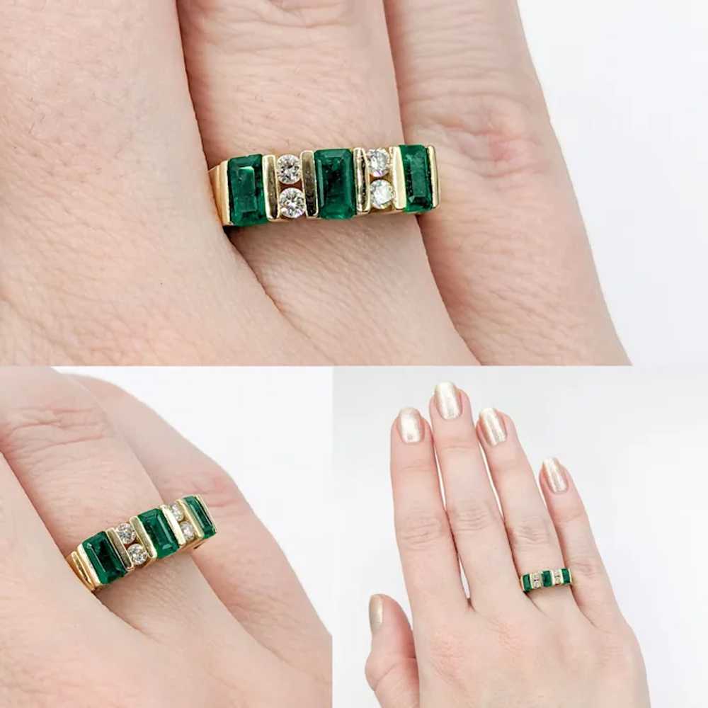 Modern Set Emerald & Diamond Band Ring - image 2