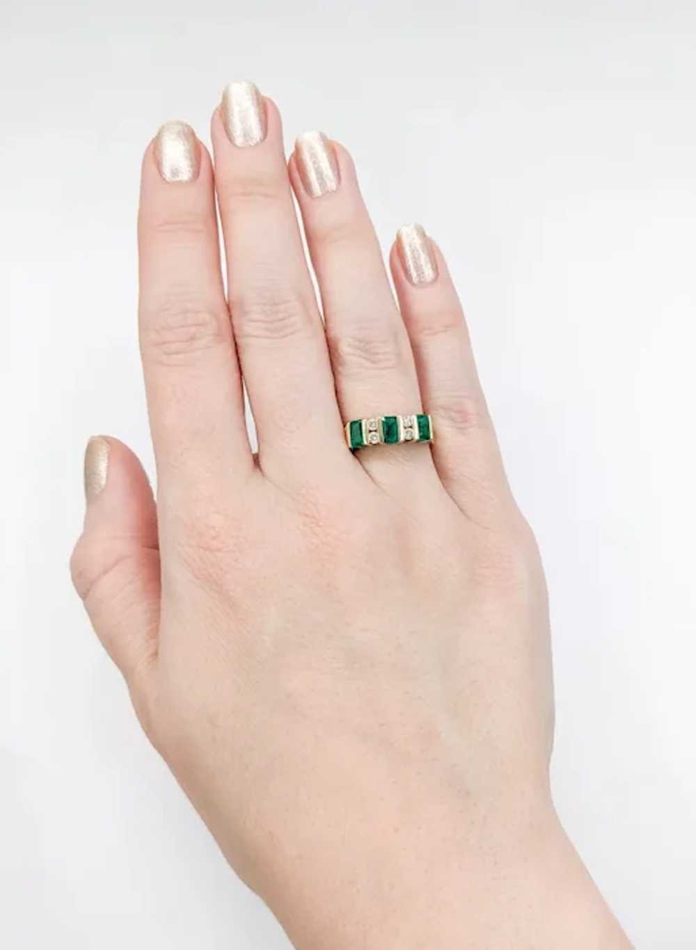 Modern Set Emerald & Diamond Band Ring - image 3