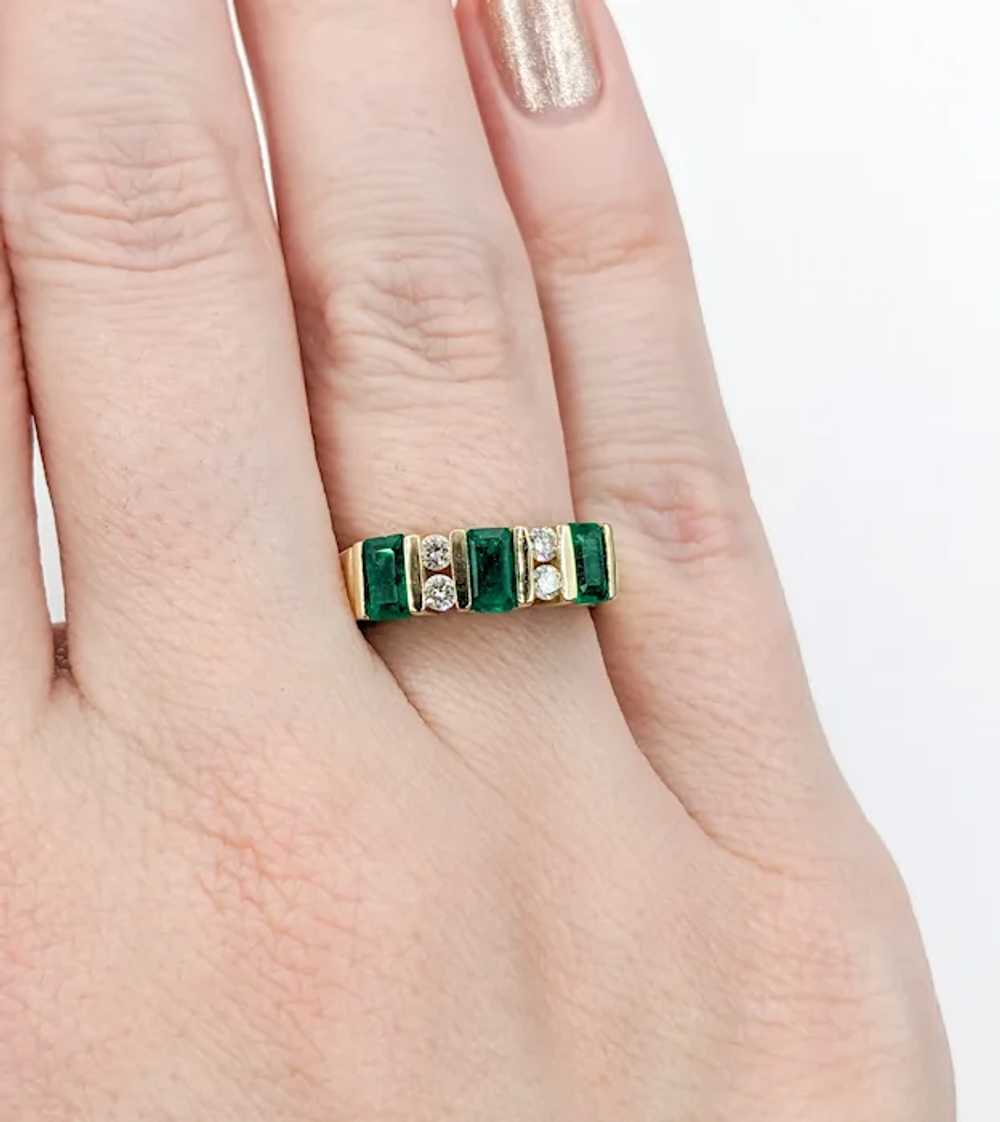 Modern Set Emerald & Diamond Band Ring - image 4