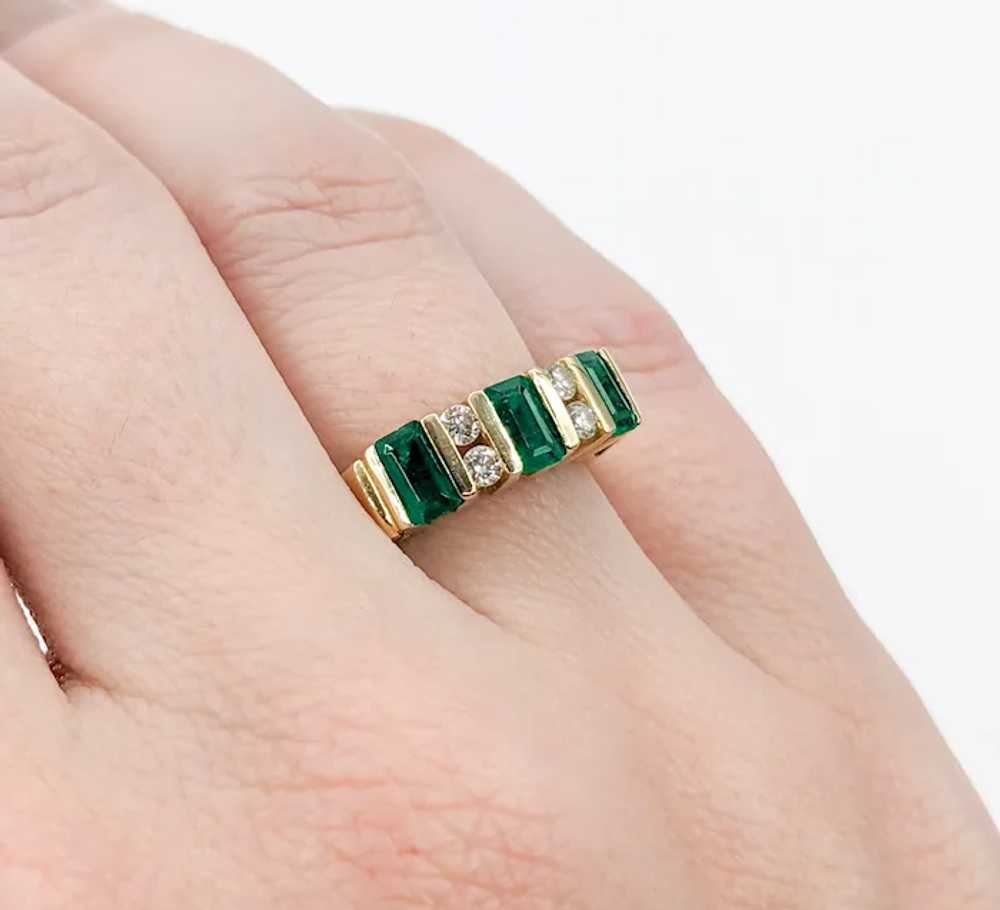 Modern Set Emerald & Diamond Band Ring - image 5
