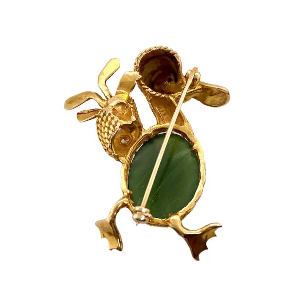 Vintage 14K Gold Jade & Diamond Duck with Golf Cl… - image 2