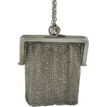 French Victorian Silver Double Mesh Chain Purse P… - image 1