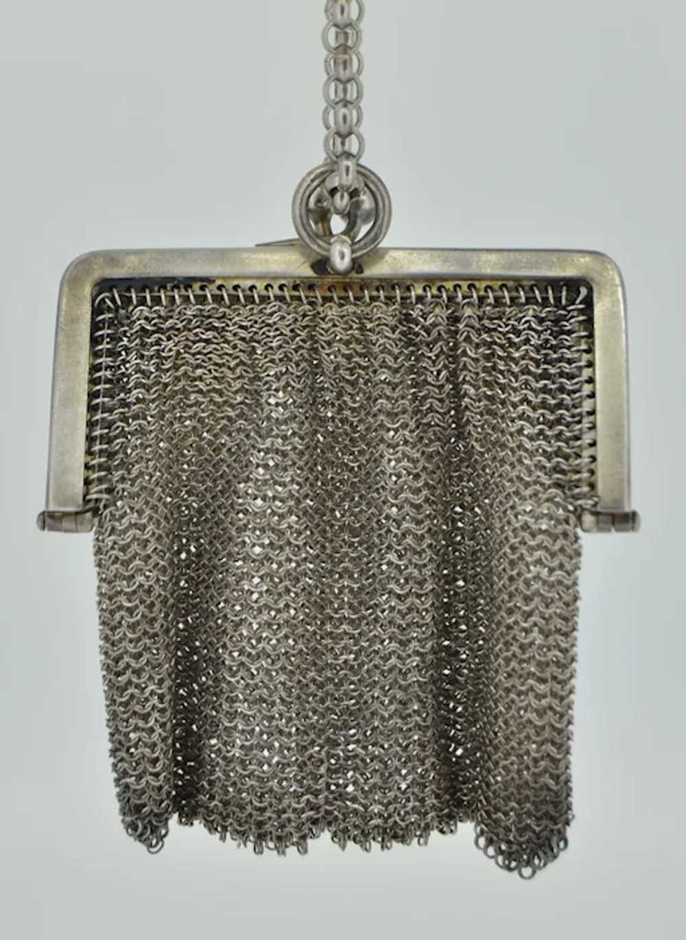 French Victorian Silver Double Mesh Chain Purse P… - image 3