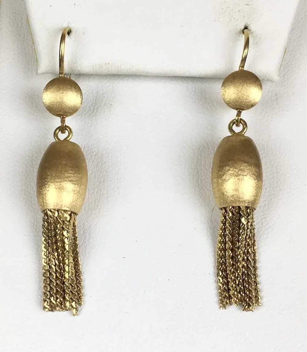 Mid-Century 18K Gold Tassel Earrings RARE - image 11