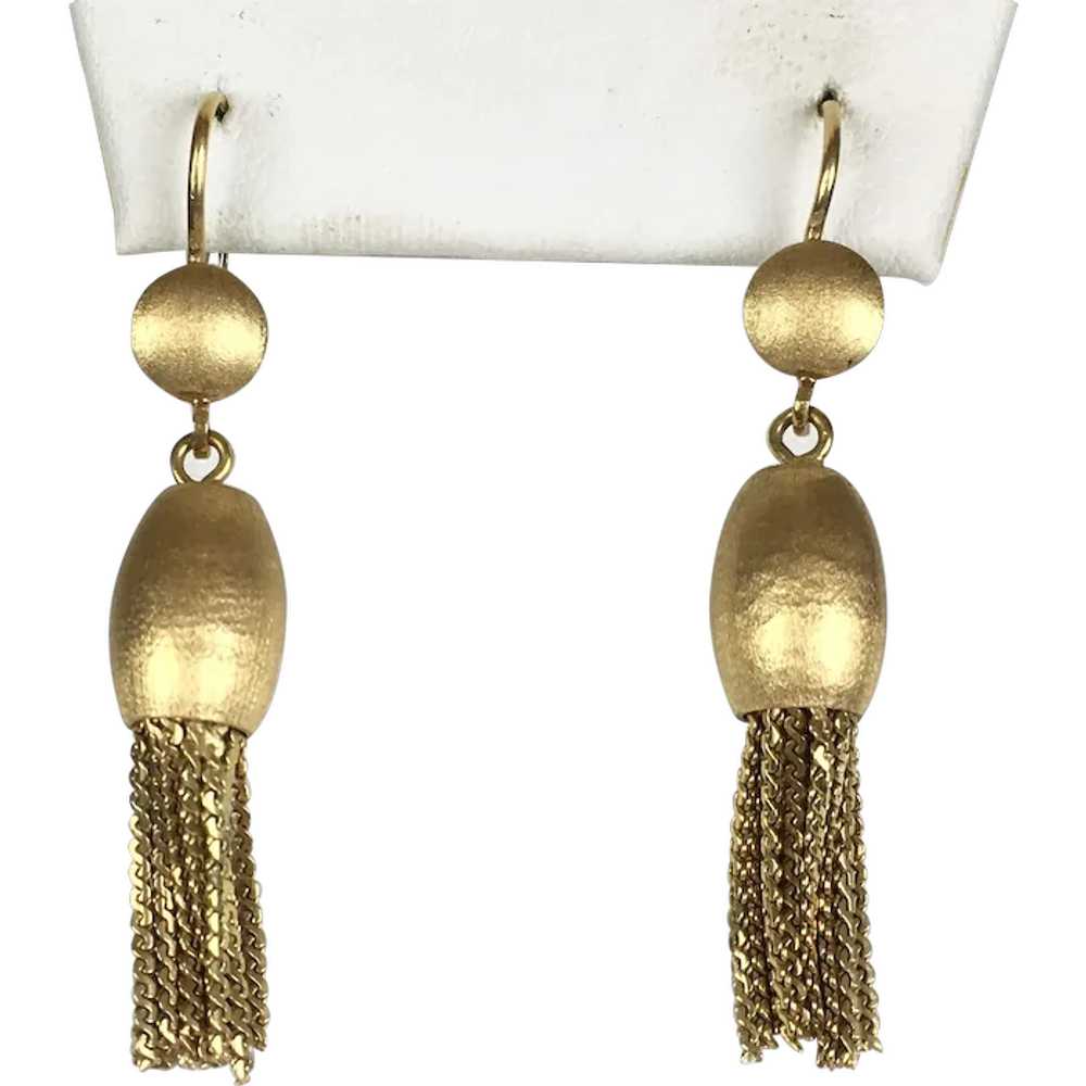 Mid-Century 18K Gold Tassel Earrings RARE - image 1