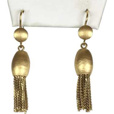 Mid-Century 18K Gold Tassel Earrings RARE - image 1