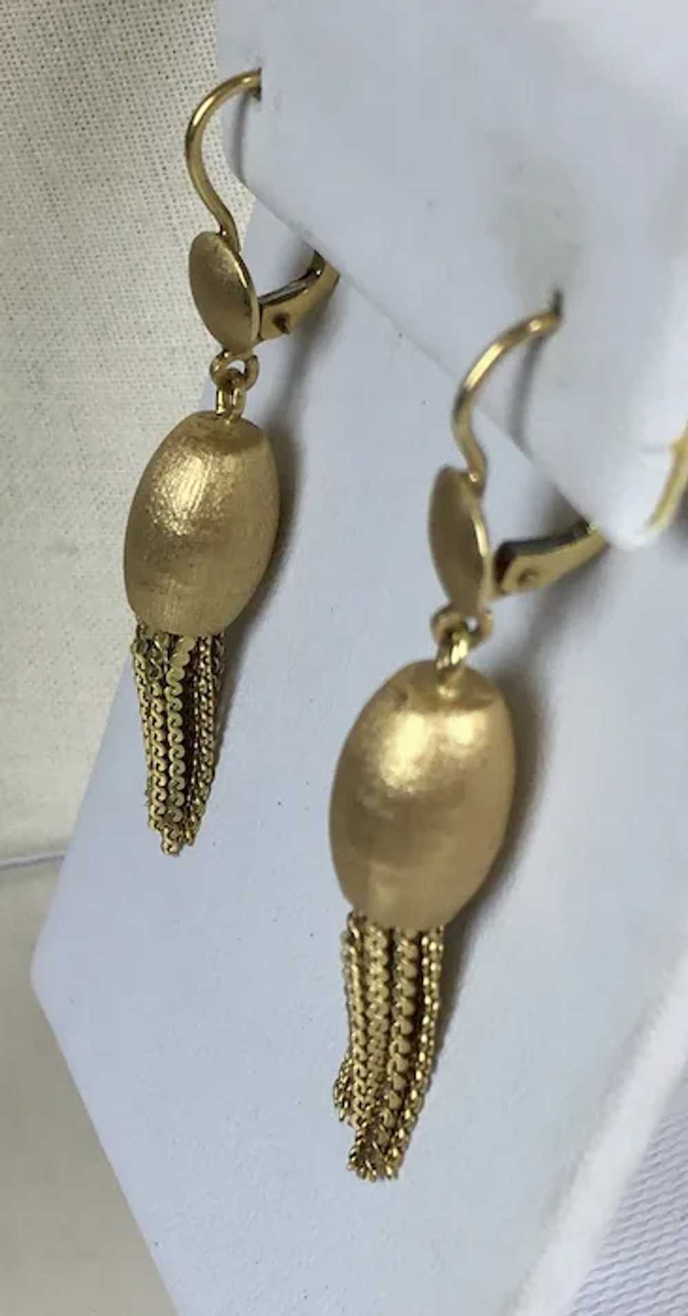 Mid-Century 18K Gold Tassel Earrings RARE - image 2