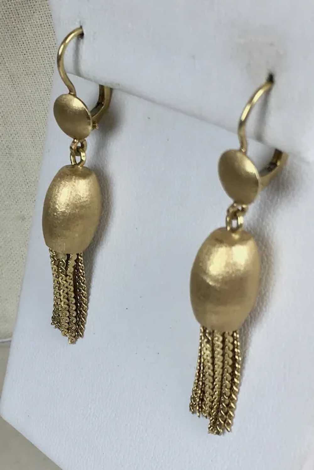 Mid-Century 18K Gold Tassel Earrings RARE - image 3