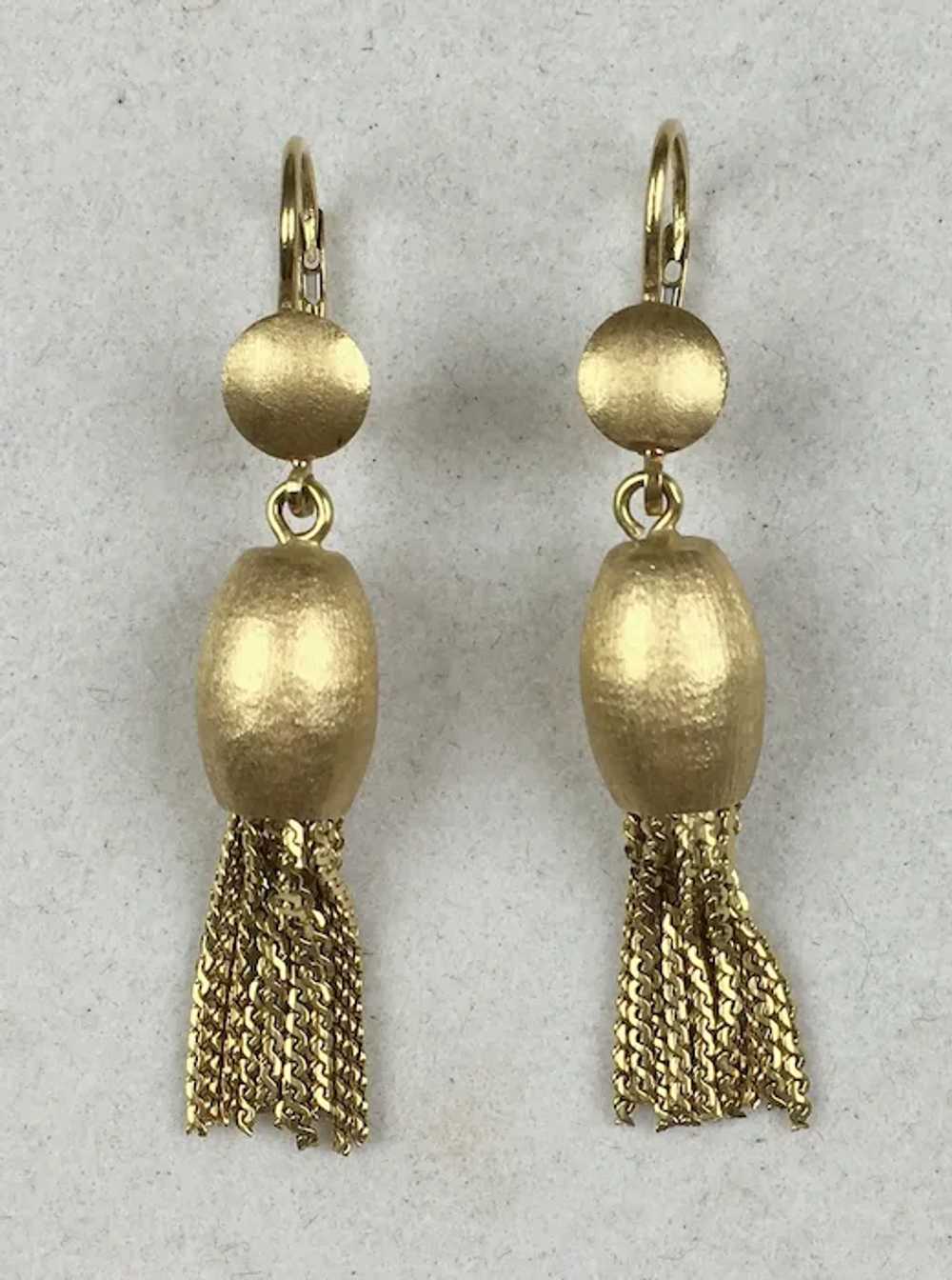 Mid-Century 18K Gold Tassel Earrings RARE - image 4