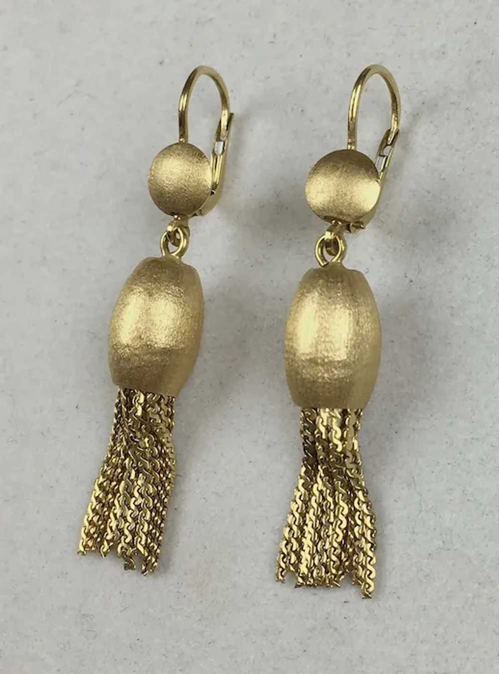 Mid-Century 18K Gold Tassel Earrings RARE - image 5