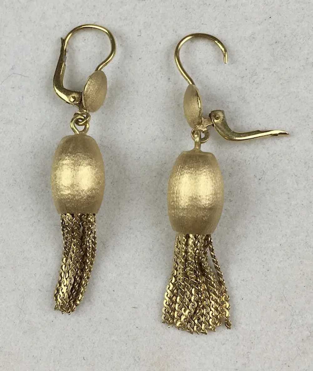 Mid-Century 18K Gold Tassel Earrings RARE - image 6