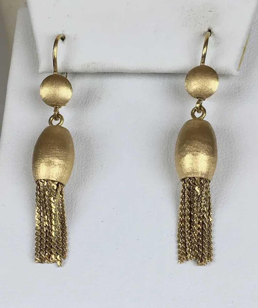 Mid-Century 18K Gold Tassel Earrings RARE - image 7