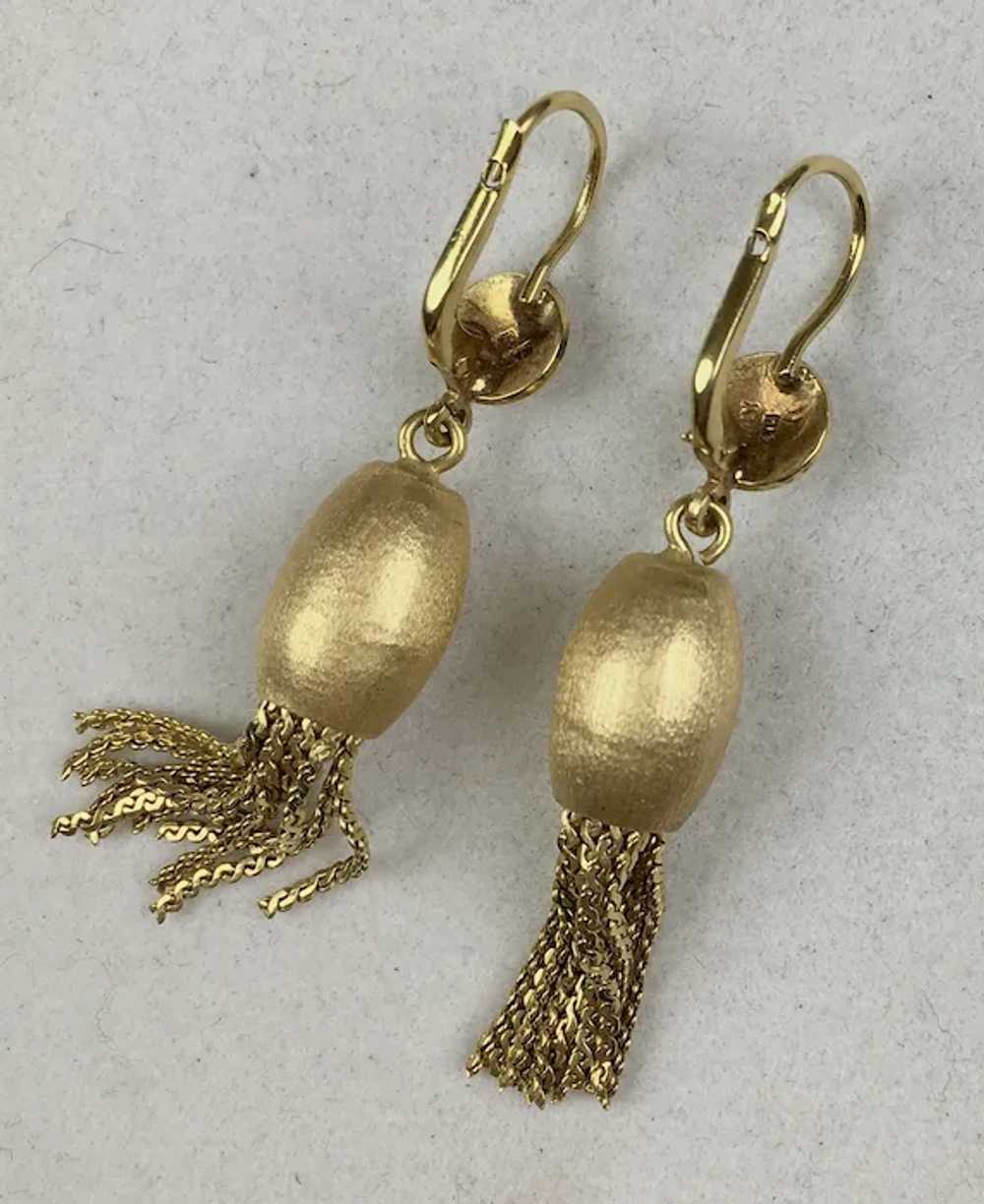 Mid-Century 18K Gold Tassel Earrings RARE - image 8