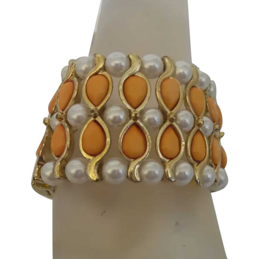 Clearance - Faux Coral and Pearl Five Row Bracelet - image 1