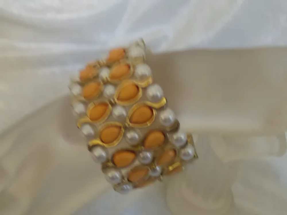 Clearance - Faux Coral and Pearl Five Row Bracelet - image 5