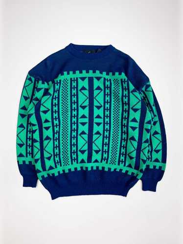 Navy Blue / Neon Green "H" Sweater - 1980's - image 1