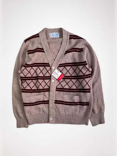 Striped Oatmeal + Red Wool Cardigan - 1970's